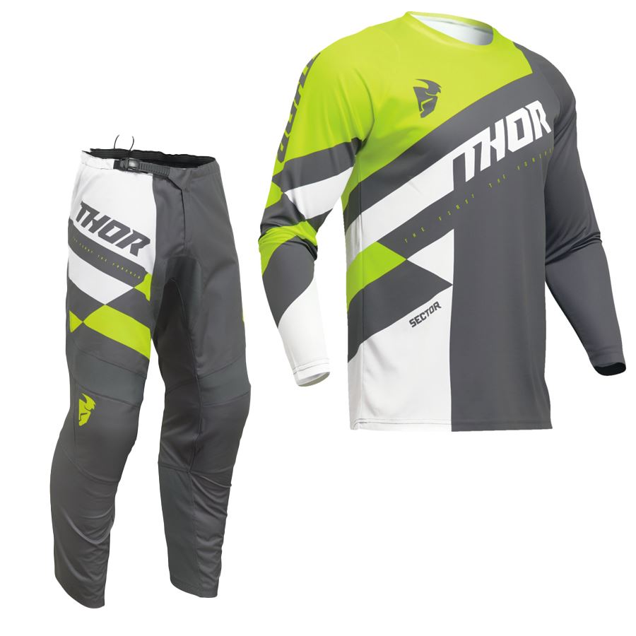 Thor 2025 Youth Sector Checker Charcoal Acid Motocross Combo Kit